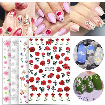 

1Sheet Rose Flower Series Nail Sticker Paper Butterfly Star Floral Decals Sticker 3D Stickers Nail Art DIY Design 3D Decoration