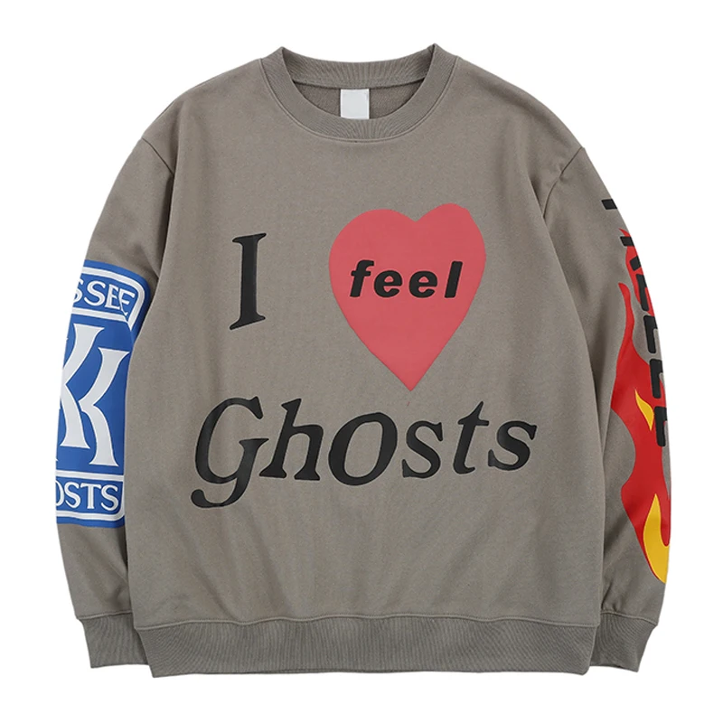 Lucky Me I See Ghosts, мужские толстовки с надписью High Street Tide, толстовки с принтом пламени, мужские толстовки в стиле хип-хоп, махровые мужские толстовки