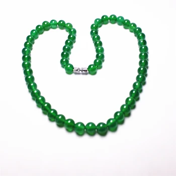 

LETSFUN 8MM A Natural Green Jade Chalcedony Necklace Handmade Beads Sweater Chain Morther Jewelry Gift