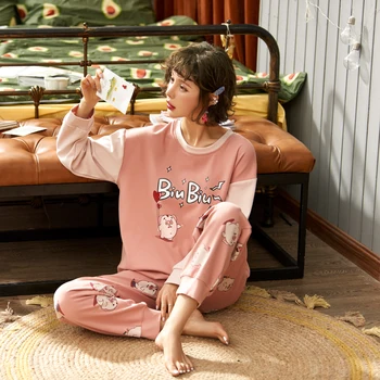 

2020 Wholesale Pajamas Sets Spring Autumn Thin Carton Generation Women Long Sleepwear Suit Home Women Gift Female Sleepwear