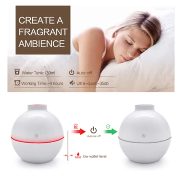 

Usb Ultrasonic Humidifier 130Ml Aroma Diffuser Essential Oil Diffuser Aromatherapy Mist Maker with 7 Color Led Light