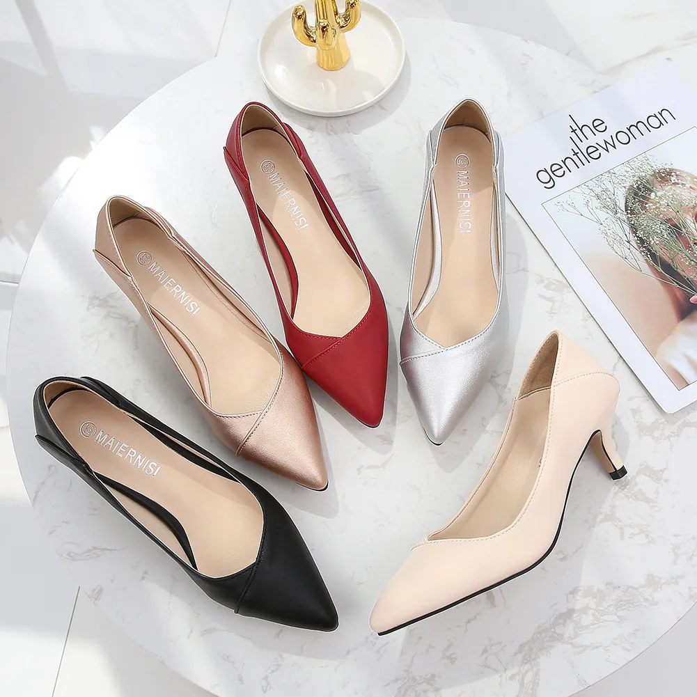 

Sexy Office Lady Women Basic Pumps Slip-On Thin Heels Med Single Shoes Spring Autumm Office Career Pointed Toe Ladies Pumps