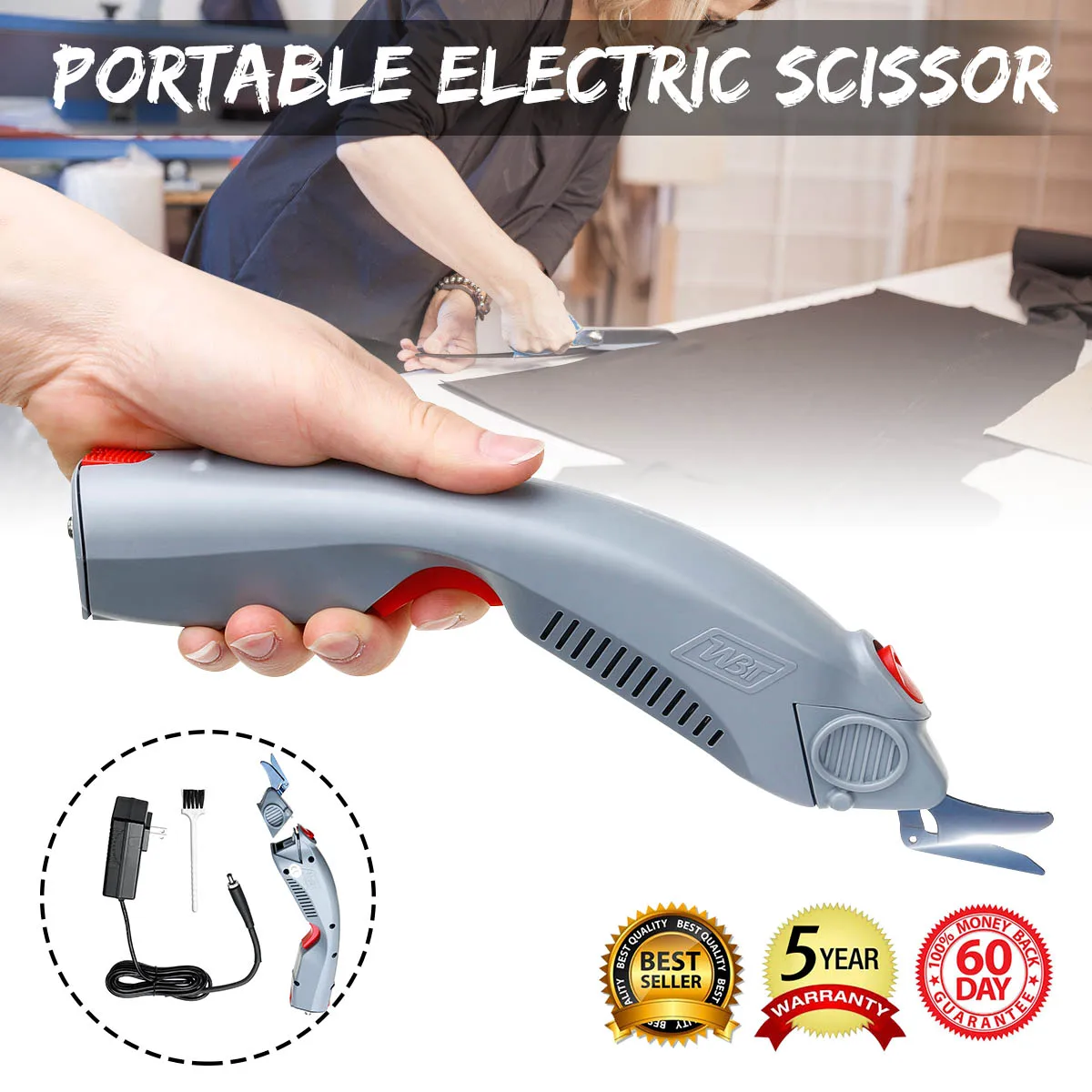 

110V-240V Potable Electric Scissor Auto Cutter Cordless Tailors Scissors Rechargeable For Cutting Garment Fabric 4500rpm