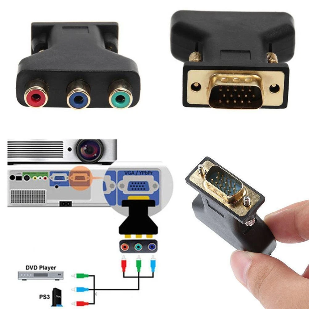 Vga To Rca Connecter Converter Male Vga To 3 Rca Rgb Female Video To Jack Style Plug Component 15 Pin Vga Video Adapter Hd Z9v9 Pc Hardware Cables Adapters Aliexpress