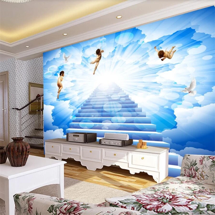 Обои на заказ, 3d обои, голубое небо, белые облака, ангел, blessing, обои для гостиной, спальни, церкви, 3d обои
