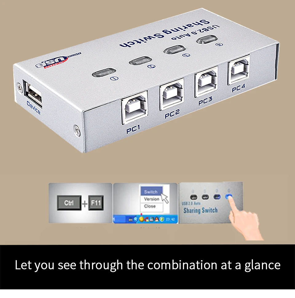 4-портовый usb-коммутатор, автоматический usb-коммутатор, адаптер, коробка, 4 компьютера, 1 usb-устройство, принтер