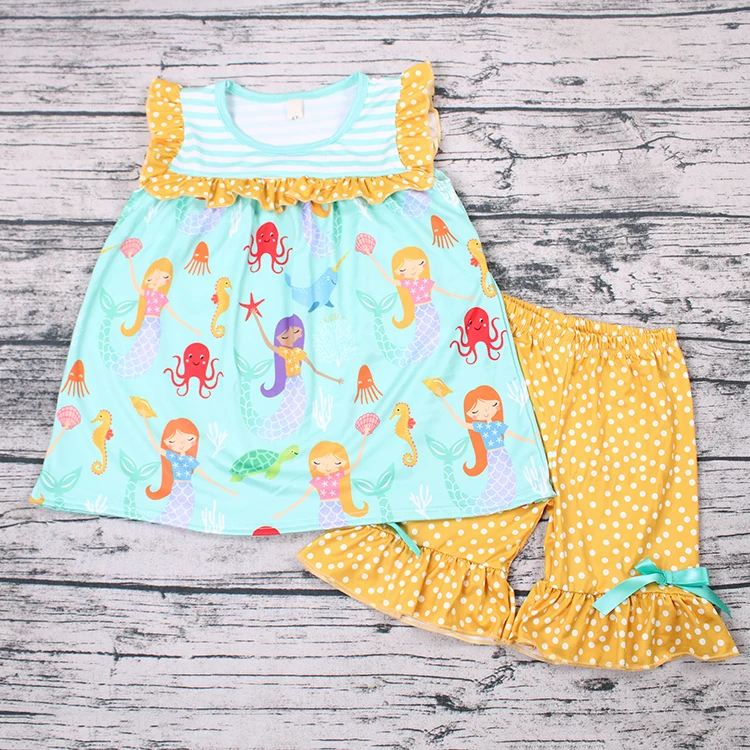 Cute print tunic match polka dots shorts summer set girls boutique outfits | Детская одежда и обувь