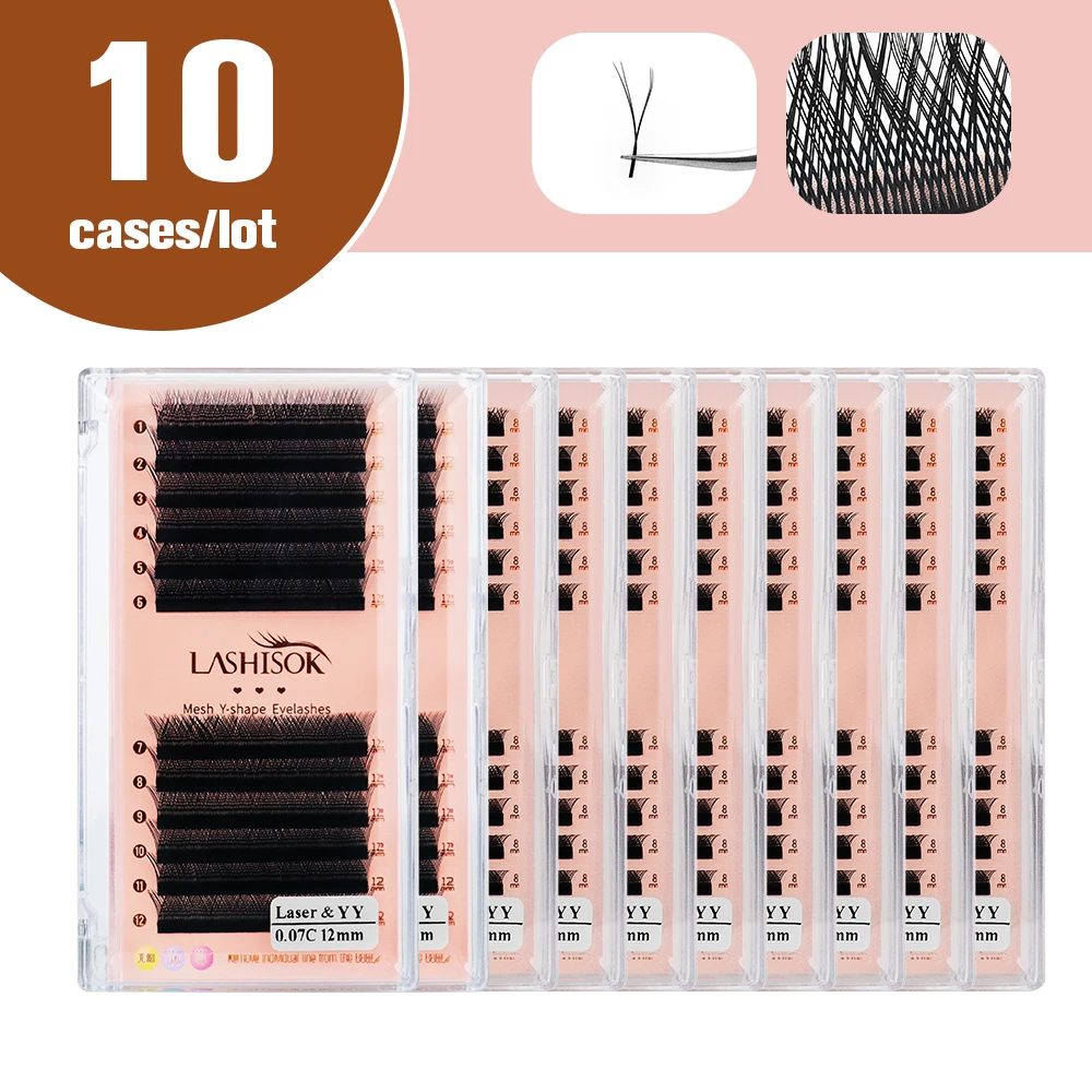 

Wholesale 10Cases YY premade fans eyelash extensions for salon individual laser groove eyelash extensions OEM