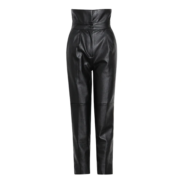 Ankle-Length High-Waisted Black leather Harem Pants 3