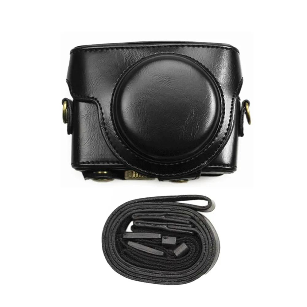 Black PU кожаный чехол сумка для камеры на ремне Твердые мешки с ремешком для цифровой камеры sony RX100 Mark VII VI VA RX100M7 RX100M6 RX100VA - Цвет: Black