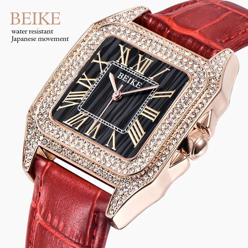 Роскошные Брендовые женские часы Iced out из розового золота кварцевые наручные с