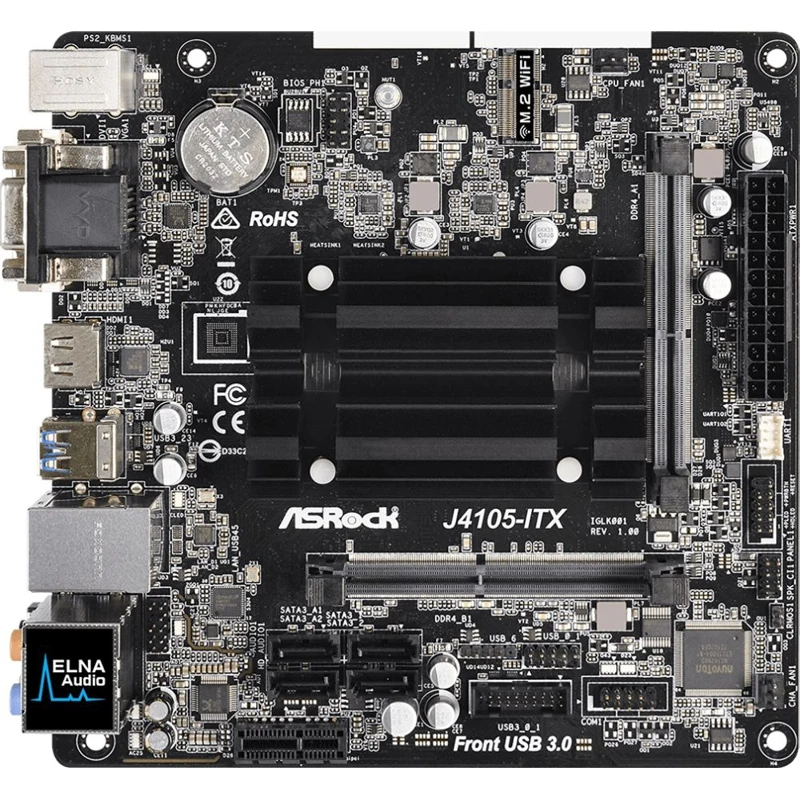 Материнская плата Asrock J4105-ITX 2xDDR4 mini-ITX AC`97 8ch(7.1) GbLAN+VGA+DVI+HDMI