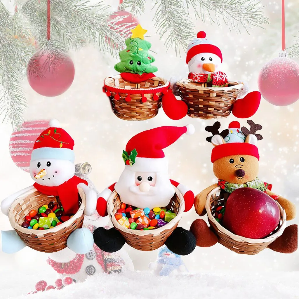 

2021 Christmas Candy Storage Basket Decoration Santa Claus Storage Basket Kids Gift Small Doll Toys Storage Home Decorations
