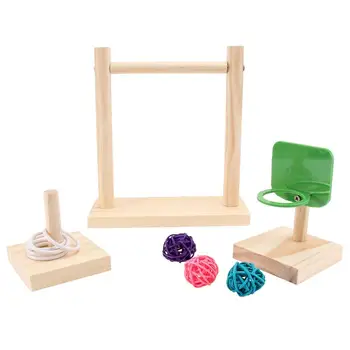 

1 Set Of 3PCS Funny Parrot Toys Parrot Shooting Basket Stand Rack Ring Toys Pet Bird Parrt Wooden Stand Rank Toys