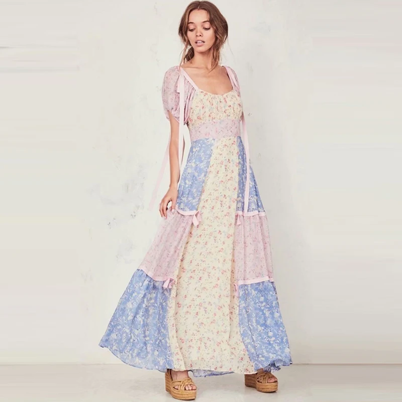 Boho loveshack/летнее платье с квадратным вырезом и оборками приталенное высокой