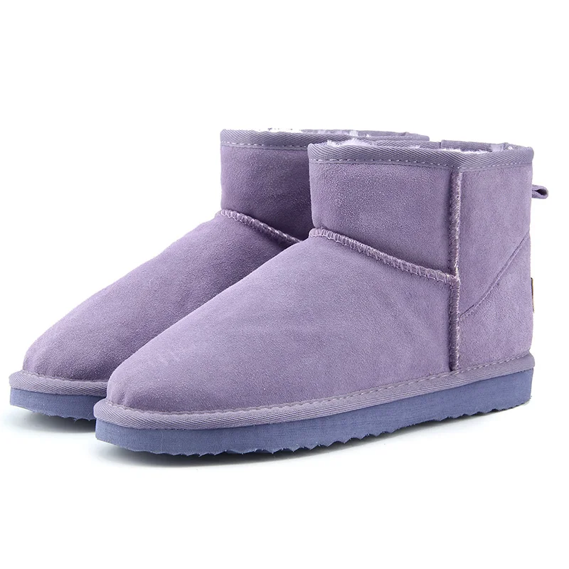 Фиолетовый Australia Women Snow Boots Genuine Cowhide Leather Ankle Boots Warm Winter Boots Woman shoes large size 34-44 - Цвет: Фиолетовый