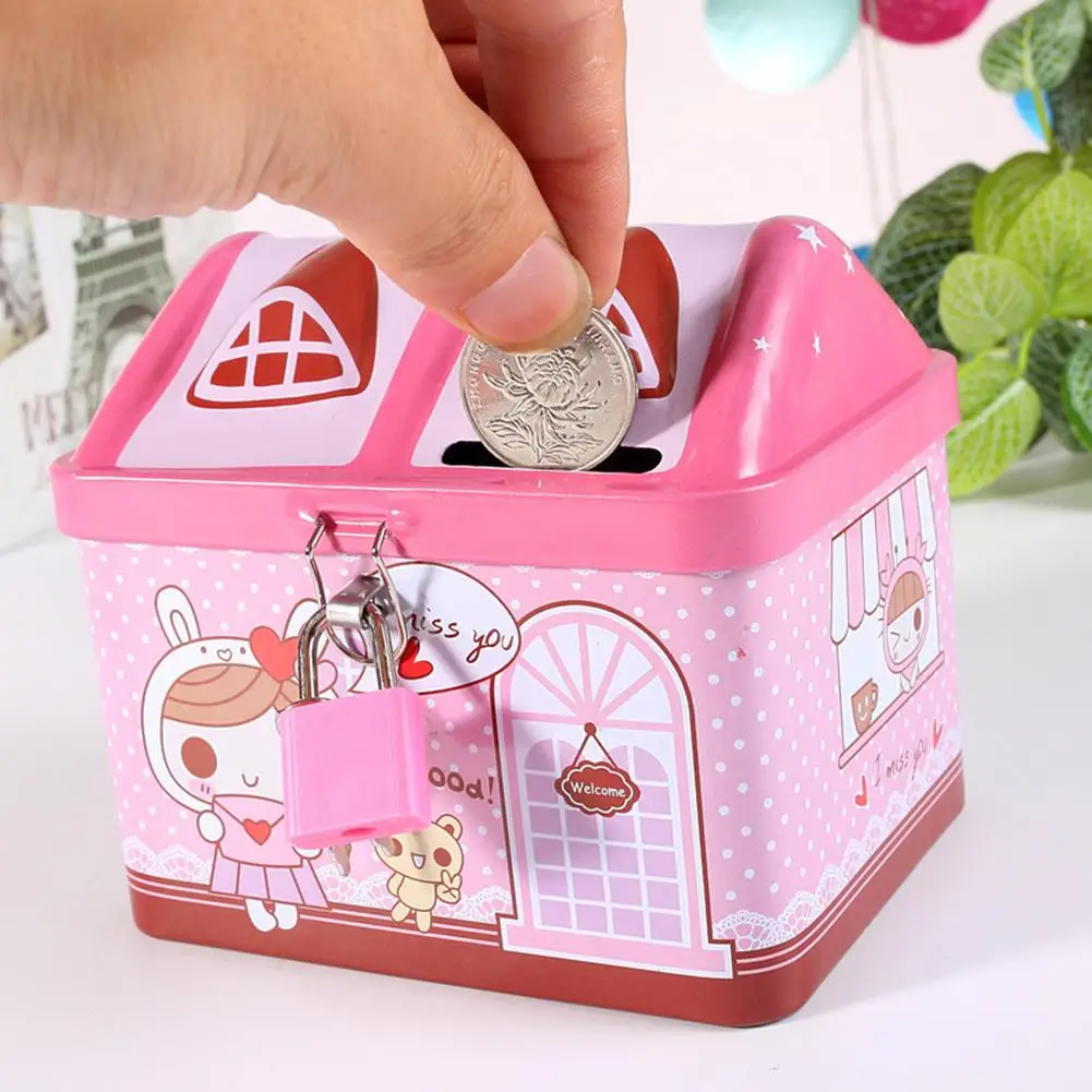 

Kuulee Cartoon Iron House Cute Piggy Bank Money Saving Box Tinplate Creative Coin Pot Gifts for Children