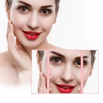

Mirror Pink LED Three Fold Makeup Mirror Folding Cosmetic Mirrors for Travel Bathroom Tabletop Mirror Light