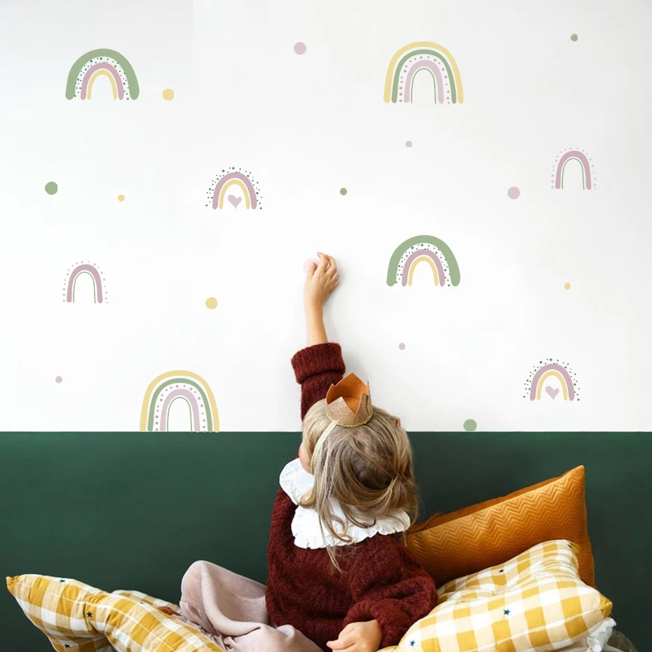 Rainbow Wall Stickers Kids Room Decor Rainbow Color Dots Wall Sticker