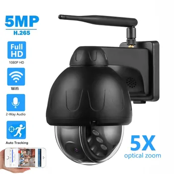 

5MP HD PTZ Auto Tracking Dome Outdoor Waterproof Audio Wireless WiFi IP Camera 5x Zoom Infrared CCTV Surveillance SD Card Record