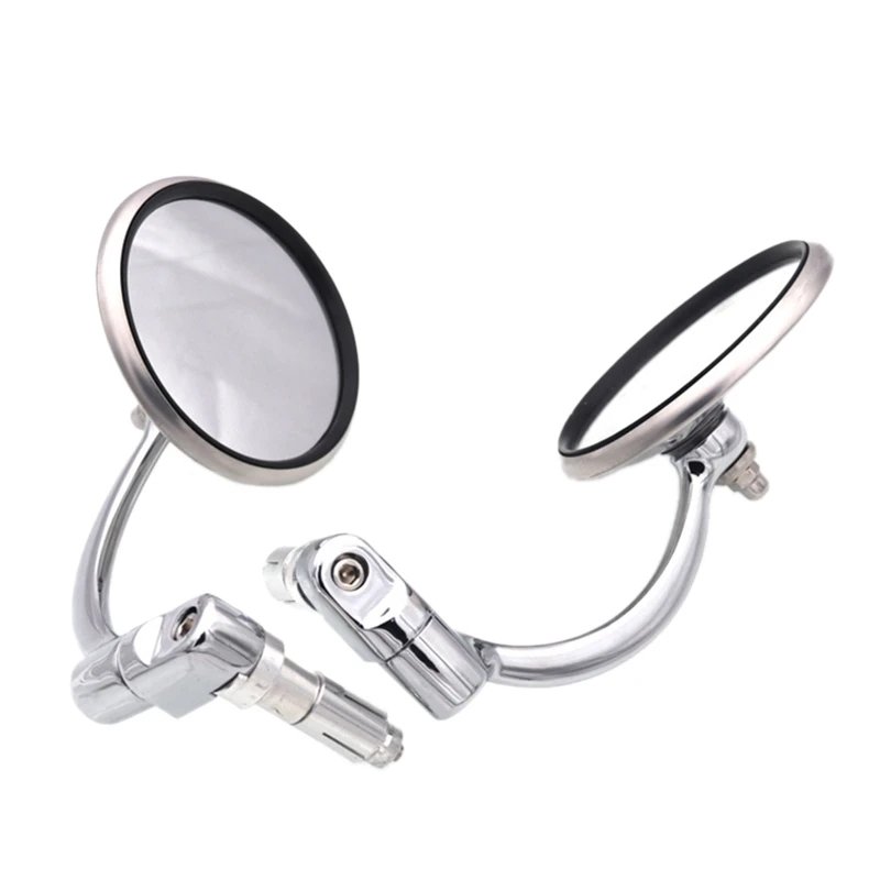 2 Pcs Universal Chrome Round Rearview Mirrors Bar End Side Mirrors for