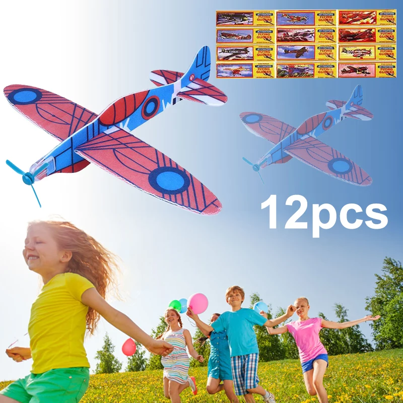 

12Pcs/set DIY Hand Throw Glider Aircraft Model Toy birthday supplie outdoor toy Flying plane Helicopter Kids Toy