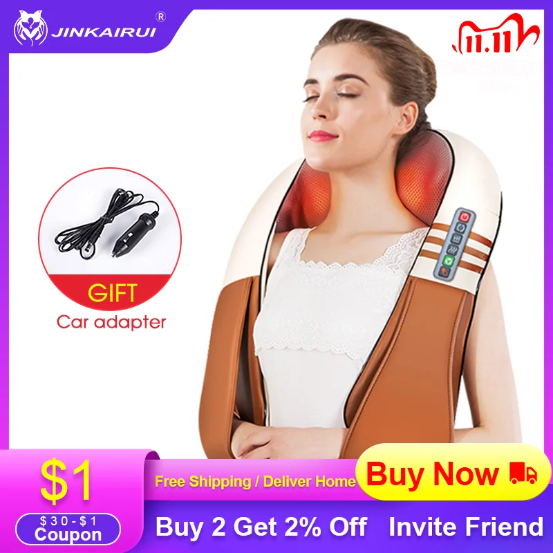 

Jinkairui Home Car Electrical Body Massager Relaxation Massage U Shape Neck Back Shoulder Shiatsu Infrared 3D Kneading Massager