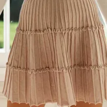 Yinlinhe хаки осенние женские плиссированные юбки эластичные полосатые Зимние трикотажные юбки женские модные черные юбки с высокой талией 1222