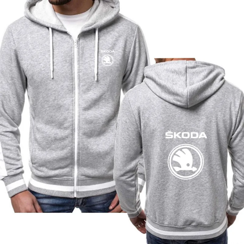 Мужские толстовки для Skoda с логотипом автомобиля, модная Повседневная Хип-Хоп Harajuku куртка на молнии с капюшоном и длинным рукавом, Мужская толстовка, одежда F