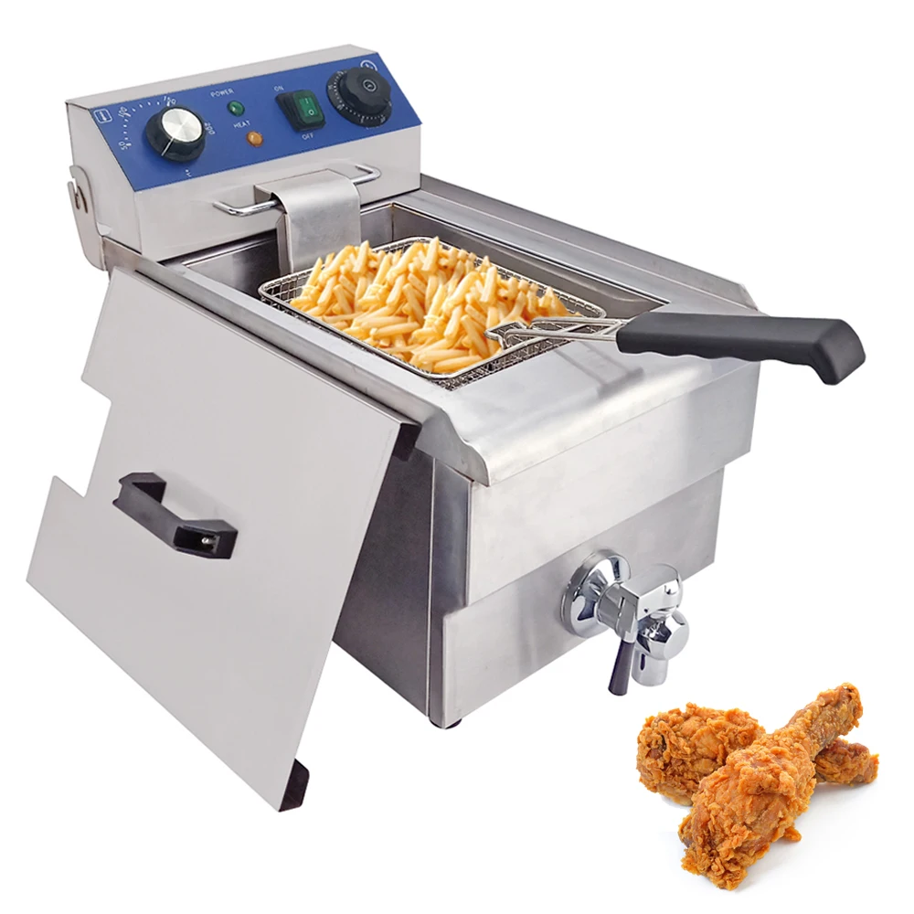 

Cooking Oil Fat Machine Commercial Stainless Steel Deep Fryer With 10L 3000W KFC French Fries Chicken Deep Frying Machine