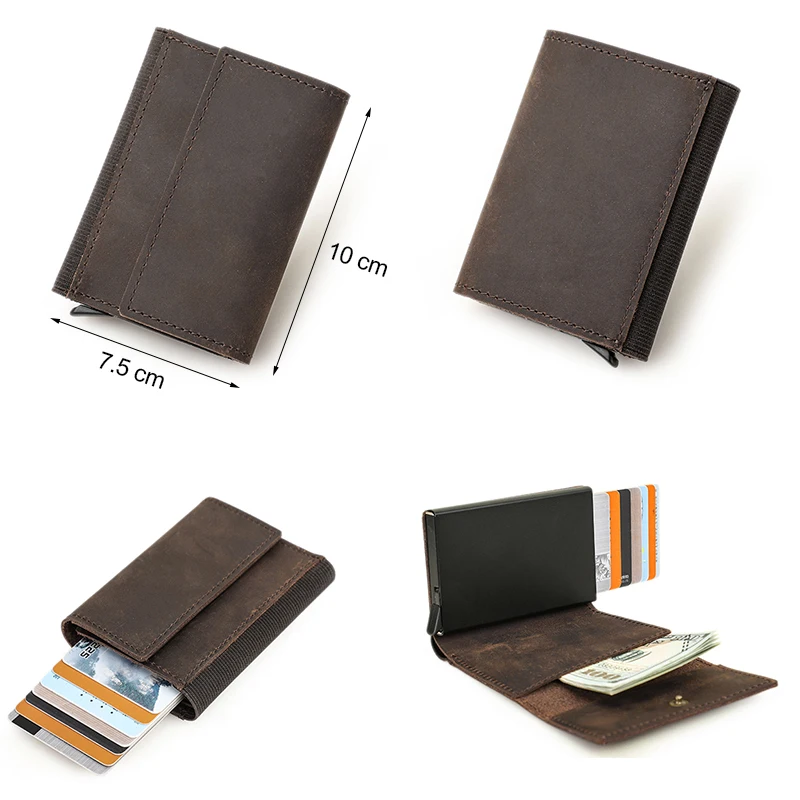 Contact's ID Credit Bank Card Holder Crazy Horse Leather Wallet Anti Rfid Blocking Protected Men Card Case Business Aluminum wallet card holder card holder credit card holder card wallet