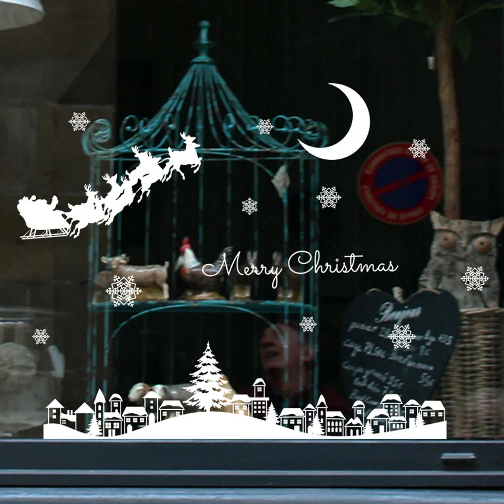Рождественские наклейки, настенные наклейки, рождественские наклейки на стену, окна, снежинки, рождественские украшения - Цвет: A