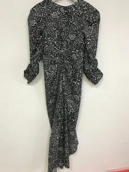 

Women's Flower Printed Midi Dress Spring Summer 2020 Vintage Female Slim Waist V Neck Irregular Long Dresses