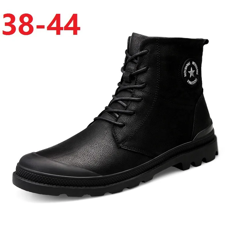 

2019 New Style Martin Boots Men's Winter Combat Boots Snow Boots Short Boots plus Velvet Cotton Boots Genuine Leather Hight-top