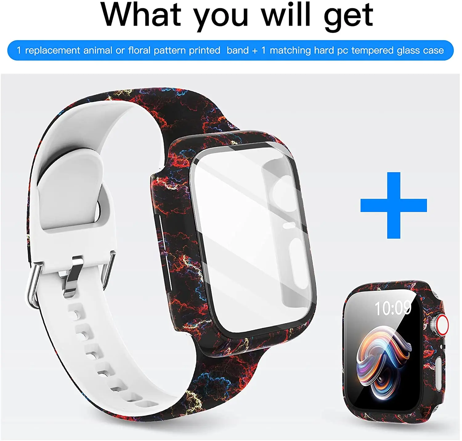 Silicone Strap+Cover for Apple Watch Bands 44mm 40mm 42mm 38mm Screen Protector, Glass+Silicone Wristband Strap for iwatch 2 in1 Silicone Strap+Cover for Apple Watch Bands 44mm 40mm 42mm 38mm Screen Protector, Glass+Silicone Wristband Strap for iwatch 2 in1
