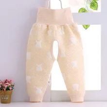 Детские штаны с высокой талией для мальчиков и девочек детские штаны с высокой талией весенне-осенние хлопковые трехслойные штаны с высокой талией для новорожденных