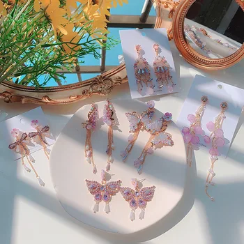 

MWSONYA New Fashion Korean Luxury Colorful Butterfly Shiny Rhienstone Tassel Dangle Earrings for Women Waterdrop Party Jewelry