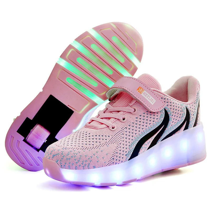 Glowing Sneakers with Wheels Kids Led Shoes Light Up Roller Skates
