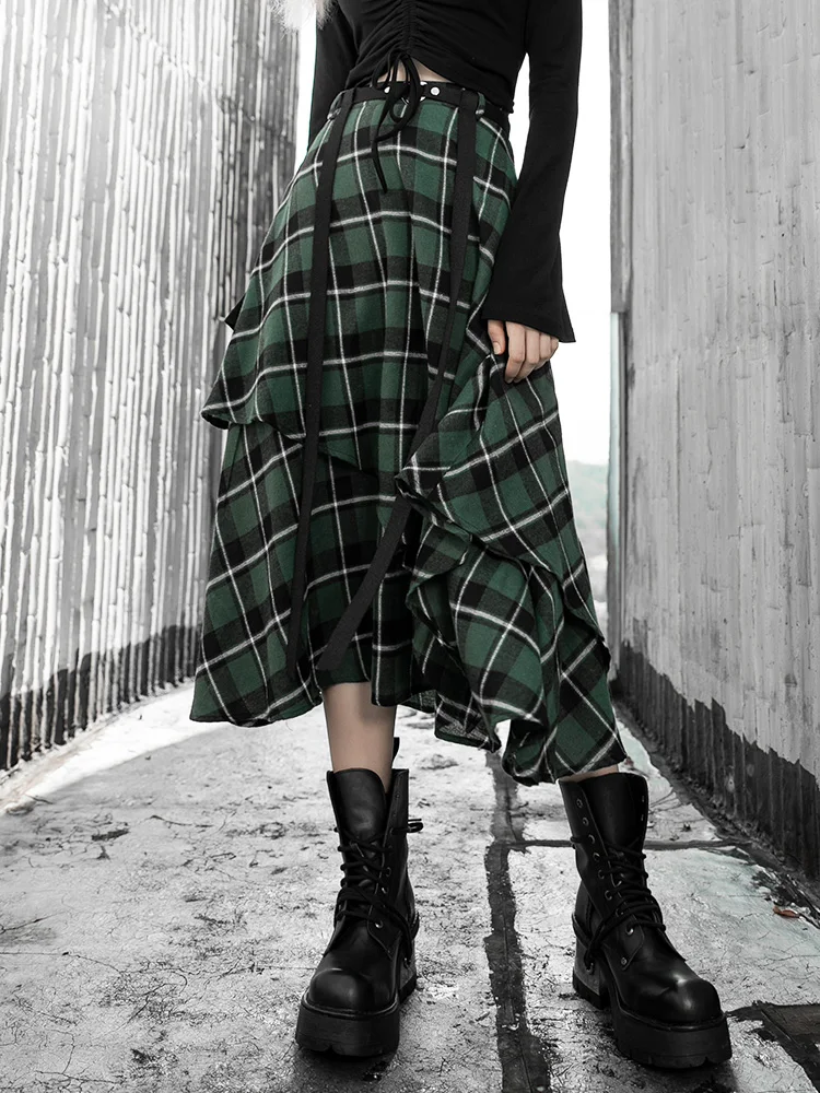Панк рейв красивый уличная девушка Bf Асимметричная клетчатая юбка выше колена длинный секционный тип осень и зима Прохладный