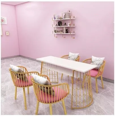 US $150.40 Golden Fashion Double Manicure Table and Chair Set Nordic Double Manicure Desk and Chair Japanese Manicure