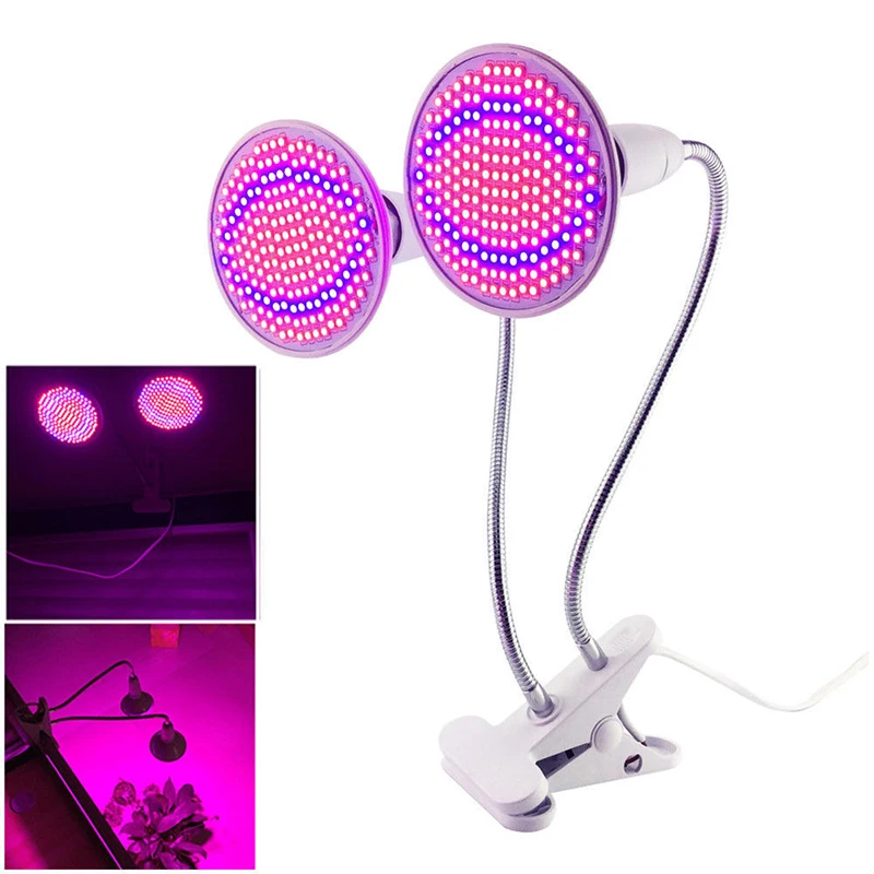 

LED Grow Light 360 Degree Flexible Dual Head Gooseneck 200 LED Growing Lamp for Plants Hydroponics Greenhouse with Desk Clip