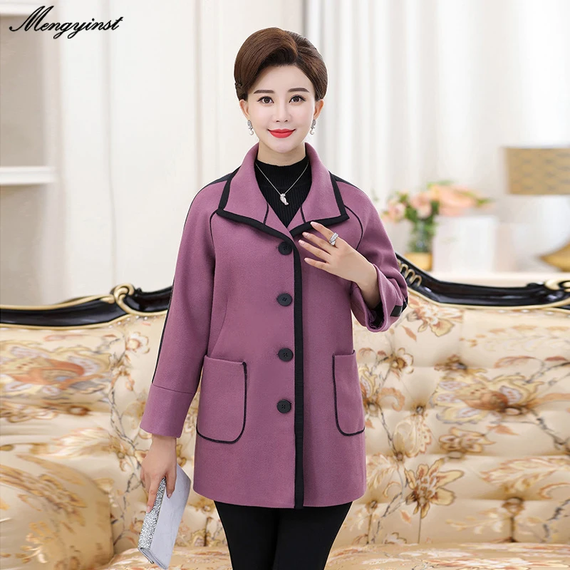 

2020 Autumn Winter Wool Women Coats Jackets Patchwork Blends Office Work Long Woolen Coats Loose Lapel Long Sleeve Blends Mujer