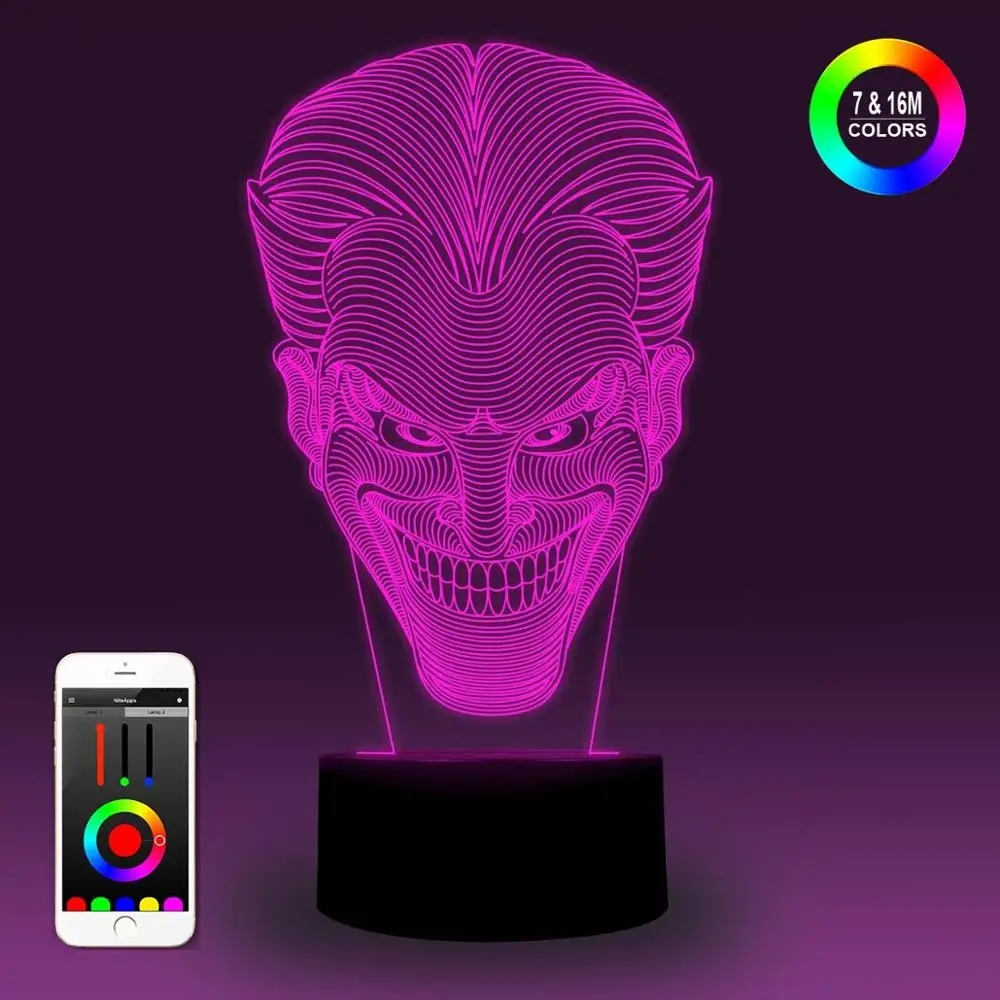NiteApps 3D Джокер ночник настольная лампа Иллюзия подарок на день рождения приложение/сенсорное управление