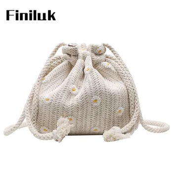 

Fililuk Small Bucket Straw Bag Women Embroidered Drawstring Beach Bags Summer Cute Ladies Crossbody Bags Shoulder BIZ136 PM49