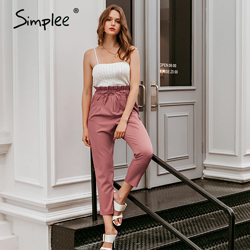 Simplee New fashion women casual  pant Autumn high waist ruffled trousers Chic sash   female  belt  ladies  solid pants 2020