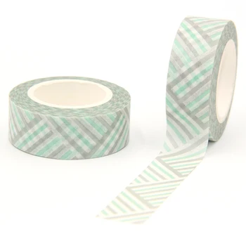 

New Arrival 1PC 15MM*10M Green Gray Stripes Washi Tape Wide Sticky Adhesive Tape Scrapbooking Album DIY Decorative Paper Tape