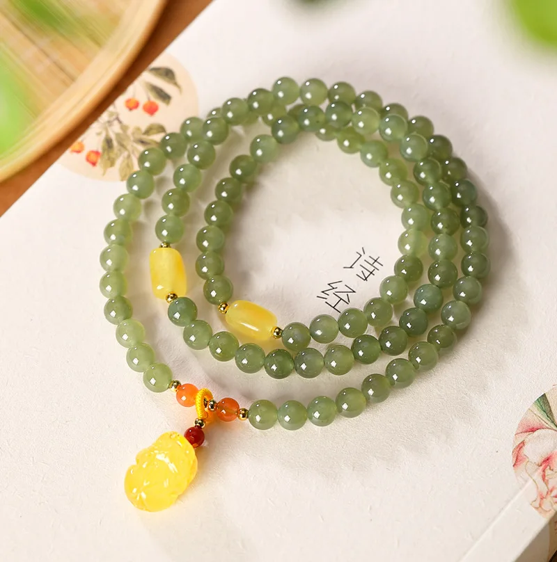 Natural green jade bracelet handmade charm for women bangles with amber bracelets accessories | Украшения и аксессуары