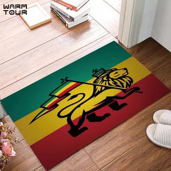 

Rasta Doormat Judah Lion with a Rastafari Flag King Jungle Reggae Theme Art Print Decor