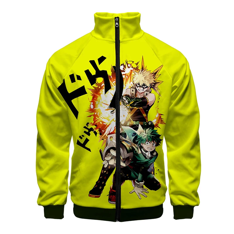 

Men's Jacket Cartoon Uniform Print Zipper Jackts 3D Coats Man My Hero Long Sleeve Overcoats