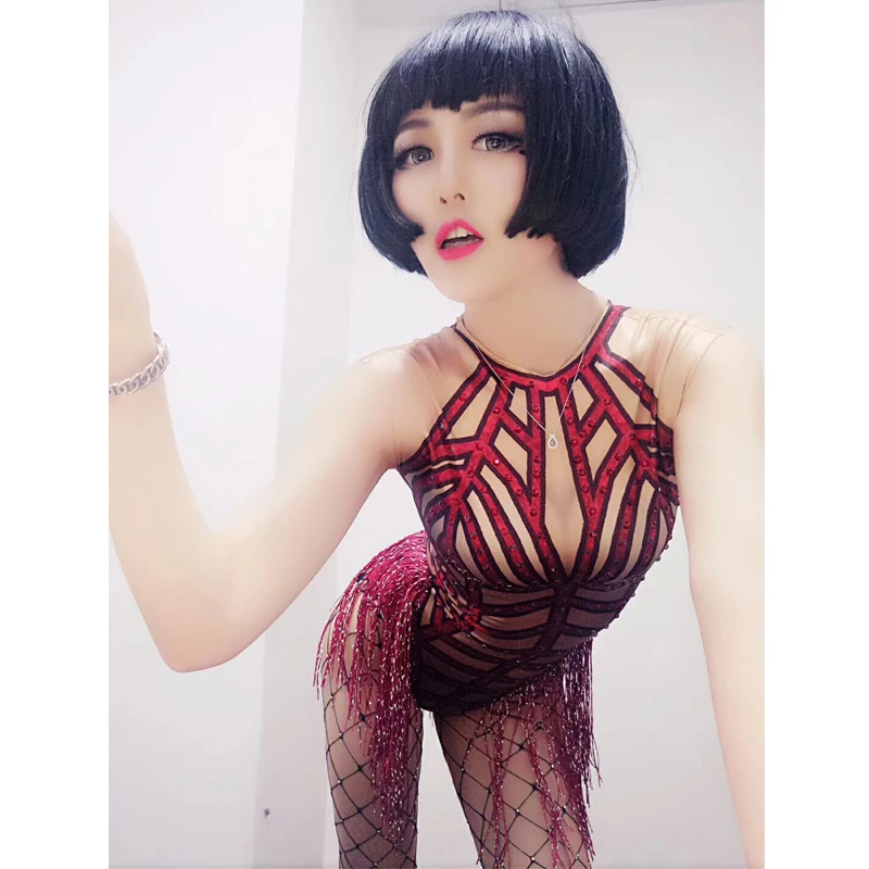 Комбинезон для ночного клуба спандекс Roupa Feminina бахрома карнавальный наряд Gogo танцор костюм сценическая одежда для певиц BL2126